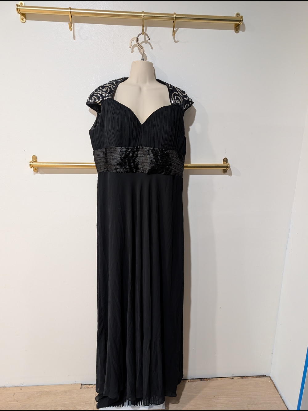 Ever Pretty Black Evening Gown with Embellished Cap Sleeves